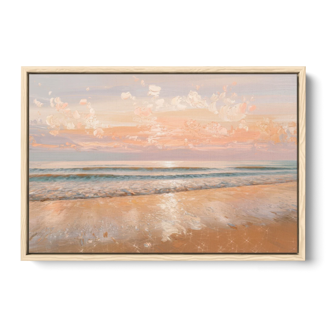Seaside Waves And Sand - Oak Framed Canvas Wall Art - Front