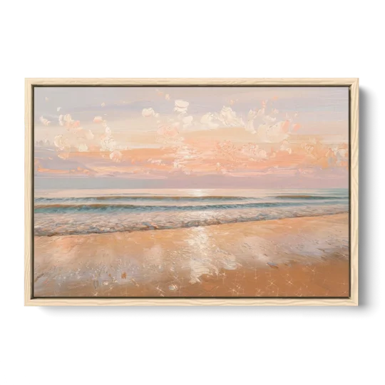 Seaside Waves And Sand - Oak Framed Canvas Wall Art - Front