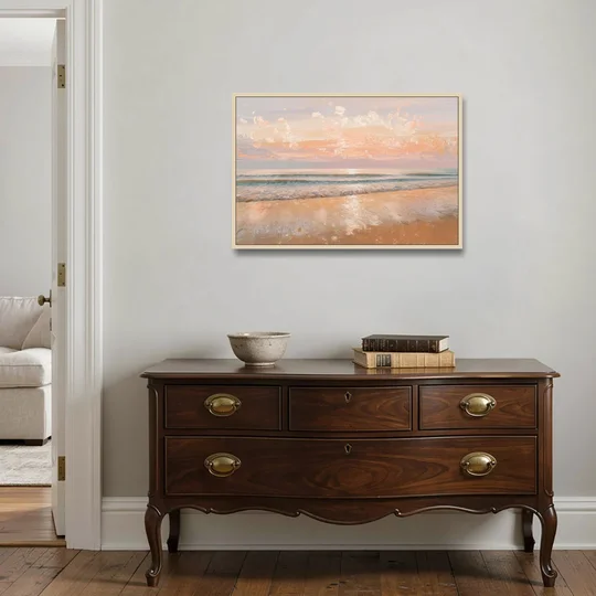 Seaside Waves And Sand - Oak Framed Canvas Wall Art - Coffee Table - 36x24