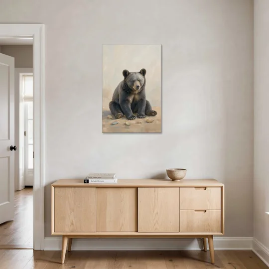 Seated Bear Cub with Fallen Leaves for the Nursery - Canvas Wall Art - Coffee Table - 24x36