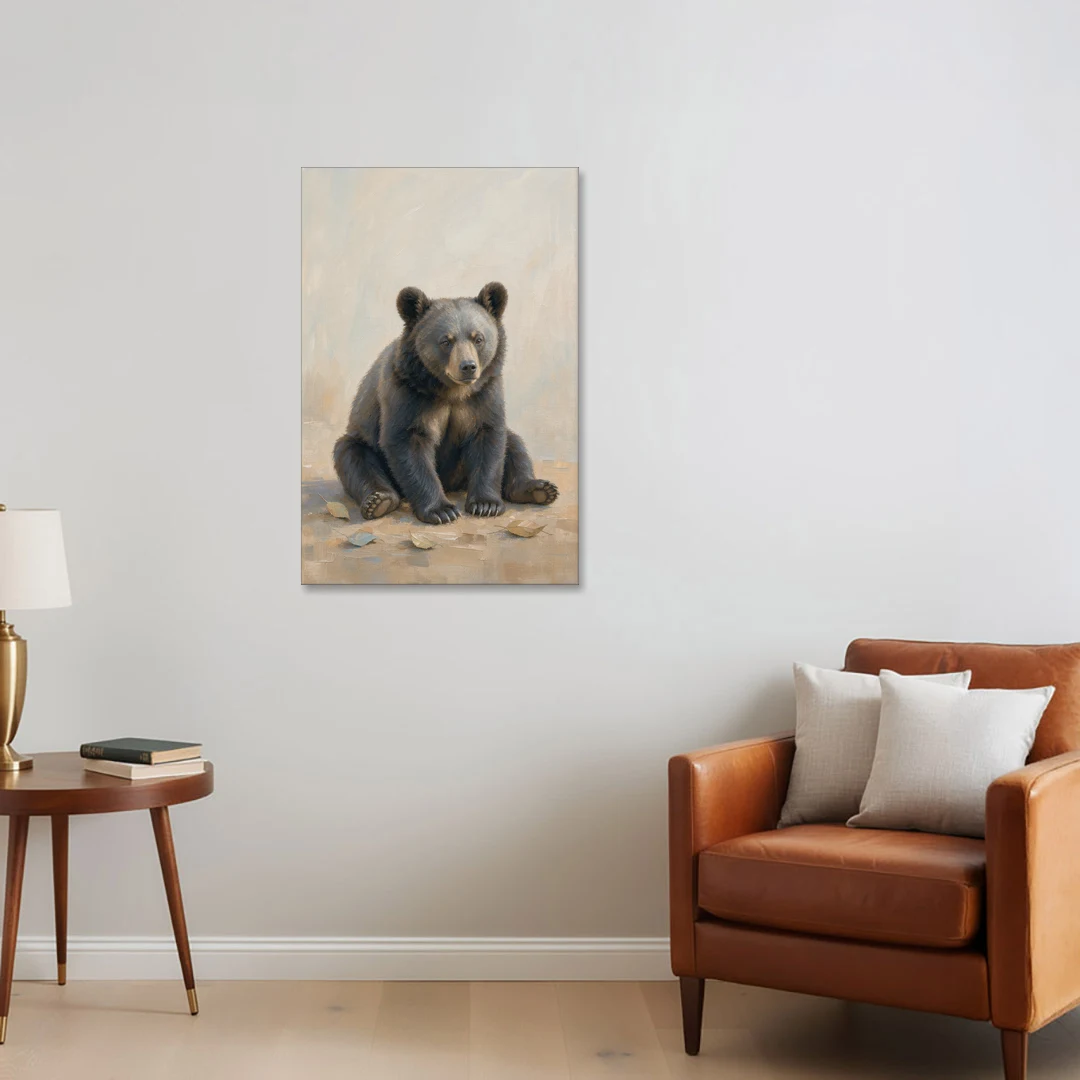 Seated Bear Cub with Fallen Leaves for the Nursery - Canvas Wall Art - Sofa - 24x36