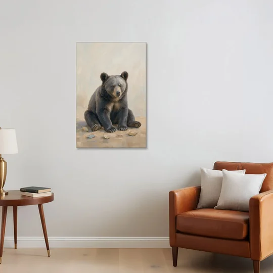 Seated Bear Cub with Fallen Leaves for the Nursery - Canvas Wall Art - Sofa - 24x36