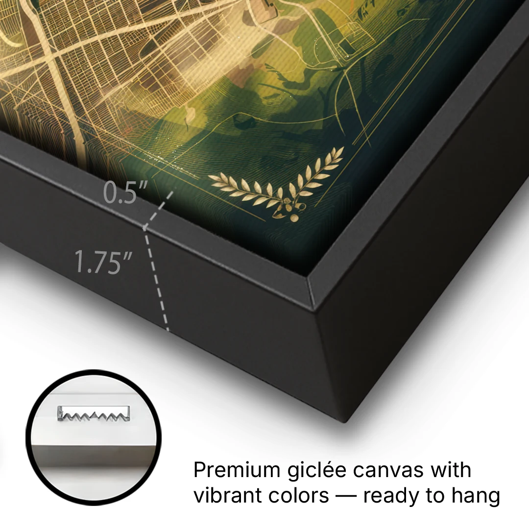 Seattle Map Vintage Style - Black Framed Canvas Wall Art - Gallery Wrap Corner