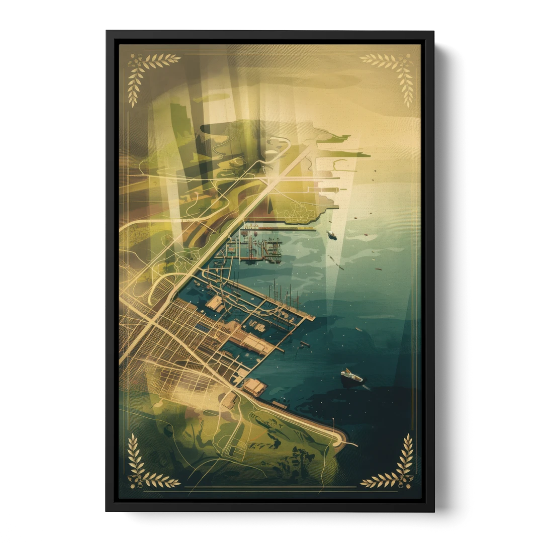 Seattle Map Vintage Style - Black Framed Canvas Wall Art - Front