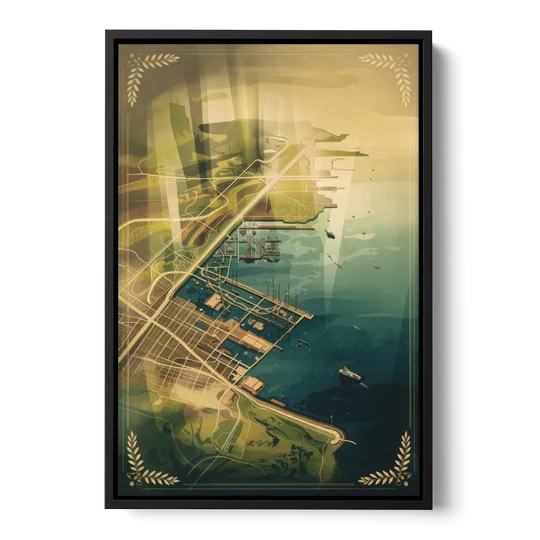Seattle Map Vintage Style - Black Framed Canvas Wall Art - Front