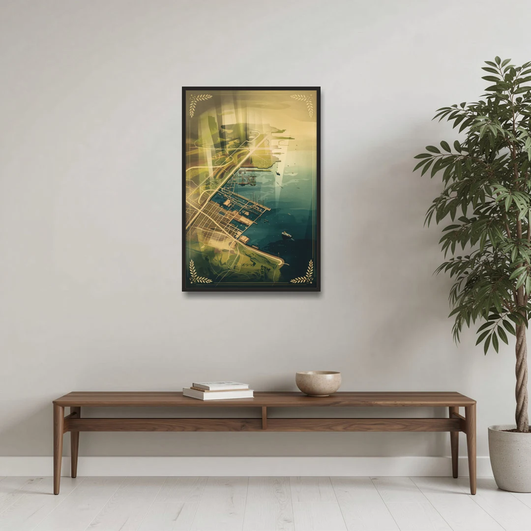 Seattle Map Vintage Style - Black Framed Canvas Wall Art - Coffee Table - 24x36