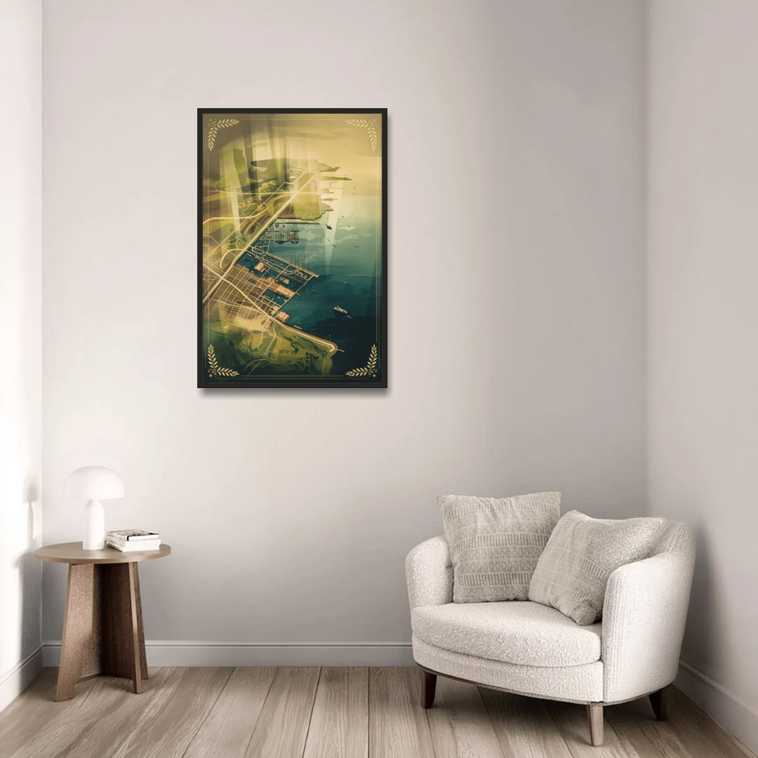 Seattle Map Vintage Style - Black Framed Canvas Wall Art - Sofa - 24x36