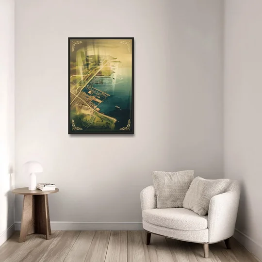 Seattle Map Vintage Style - Black Framed Canvas Wall Art - Sofa - 24x36
