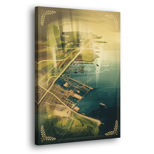 Seattle Map Vintage Style - Canvas Wall Art - Side