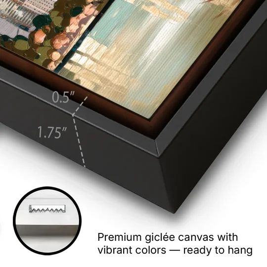 Seattle Space Needle and Cityscape - Black Framed Canvas Wall Art - Gallery Wrap Corner