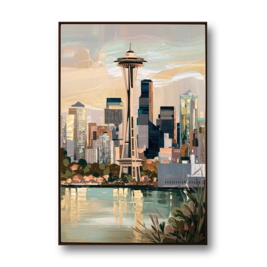Seattle Space Needle and Cityscape - Canvas Wall Art - Front