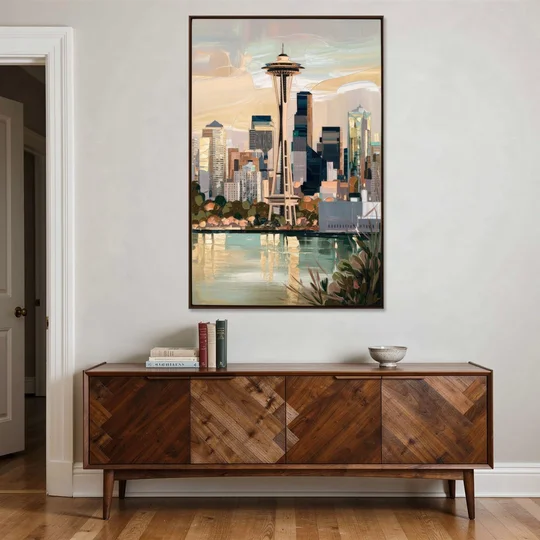 Seattle Space Needle and Cityscape - Canvas Wall Art - Coffee Table - 40x60