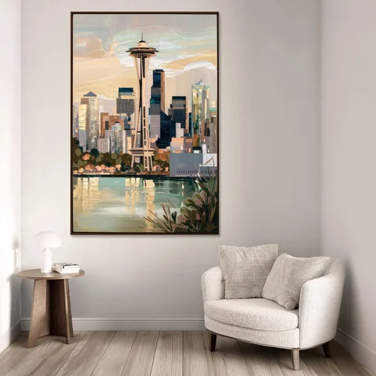 Seattle Space Needle and Cityscape - Canvas Wall Art - Sofa - 40x60