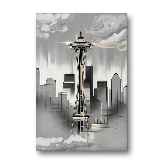 Seattle Space Needle Silhouette - Canvas Wall Art - Front