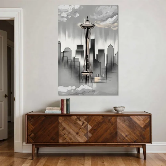 Seattle Space Needle Silhouette - Canvas Wall Art - Coffee Table - 40x60