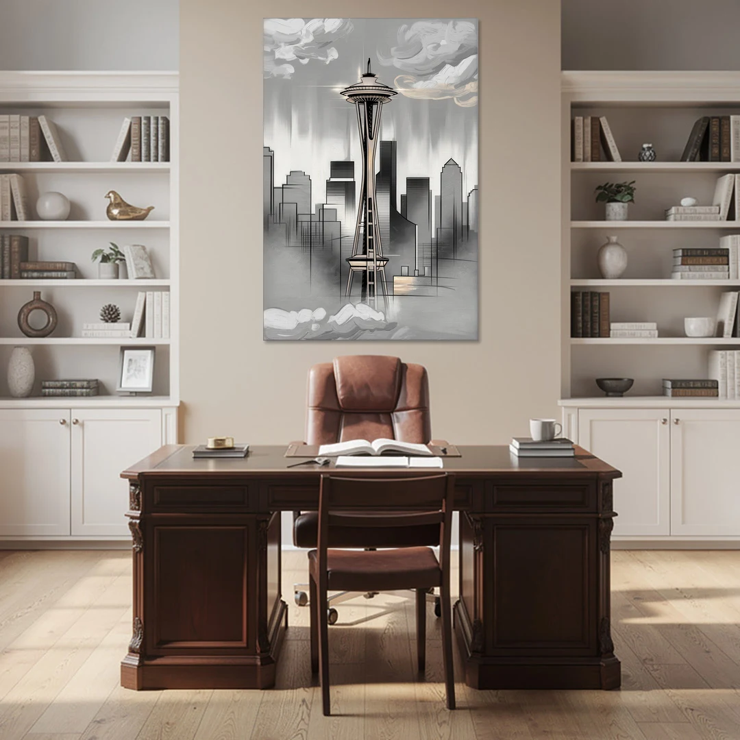 Seattle Space Needle Silhouette - Canvas Wall Art - Office - 40x60