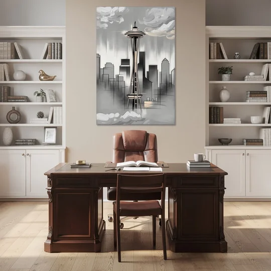 Seattle Space Needle Silhouette - Canvas Wall Art - Office - 40x60