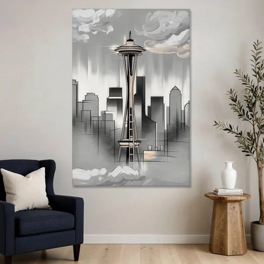 Seattle Space Needle Silhouette - Canvas Wall Art - Sofa - 40x60