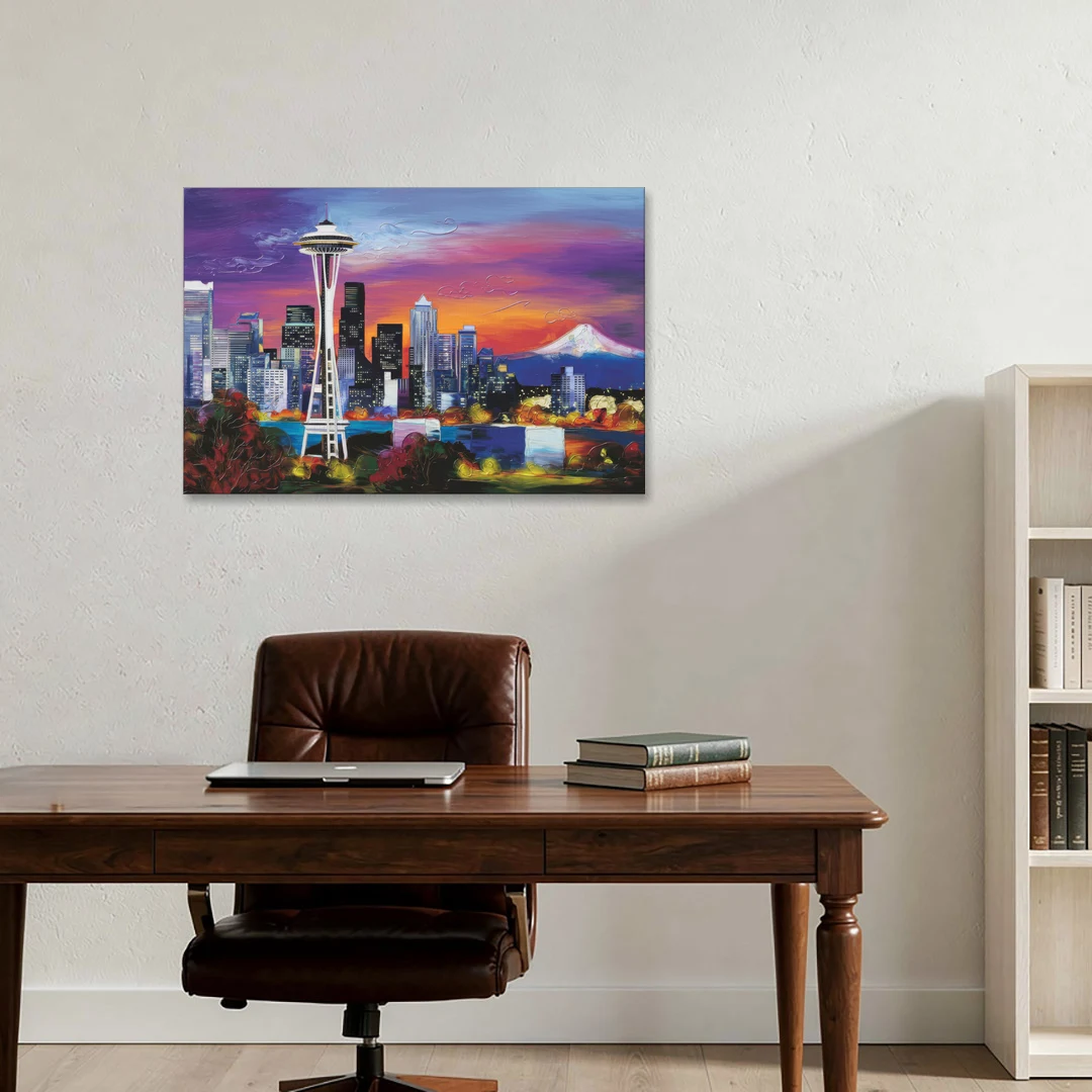 Seattle Space Needle View - Canvas Wall Art - Office - 36x24