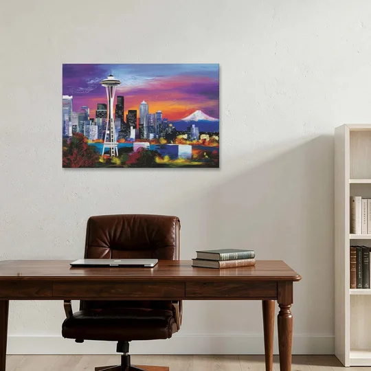 Seattle Space Needle View - Canvas Wall Art - Office - 36x24