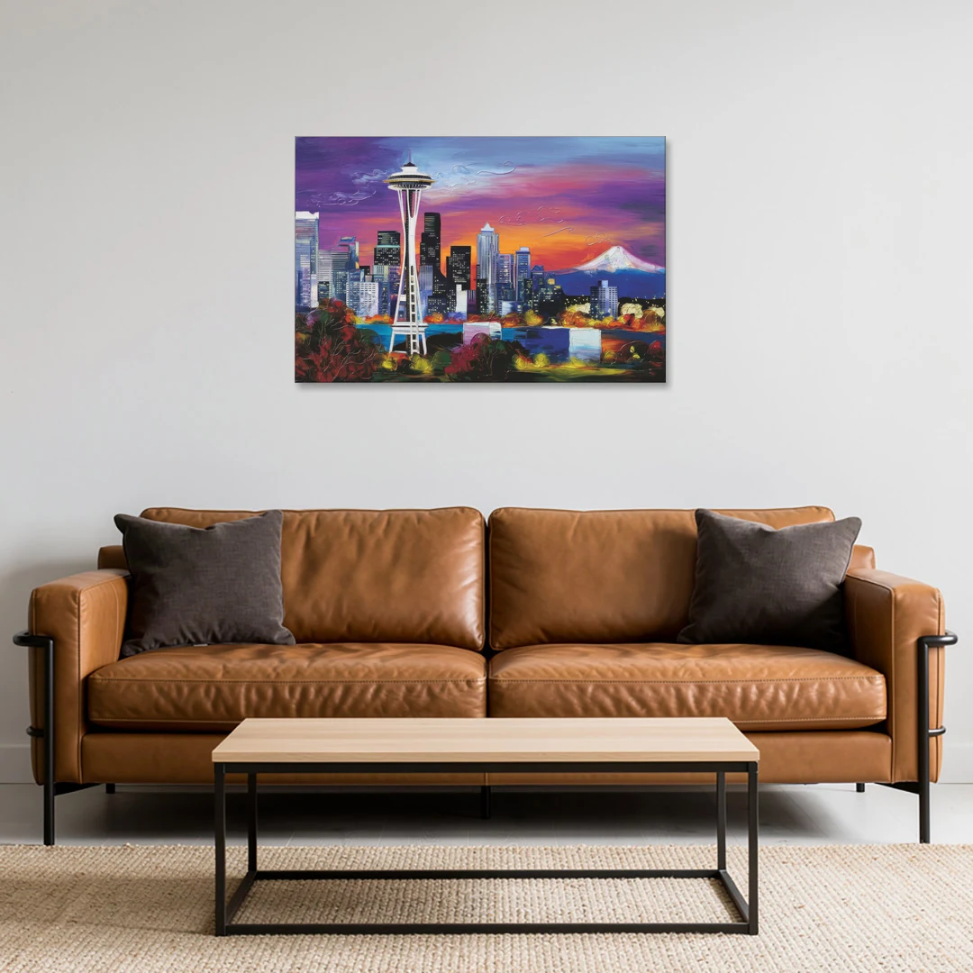 Seattle Space Needle View - Canvas Wall Art - Sofa - 36x24