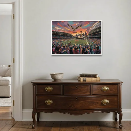Seattle Sports Fans Unite - White Framed Canvas Wall Art - Coffee Table - 36x24