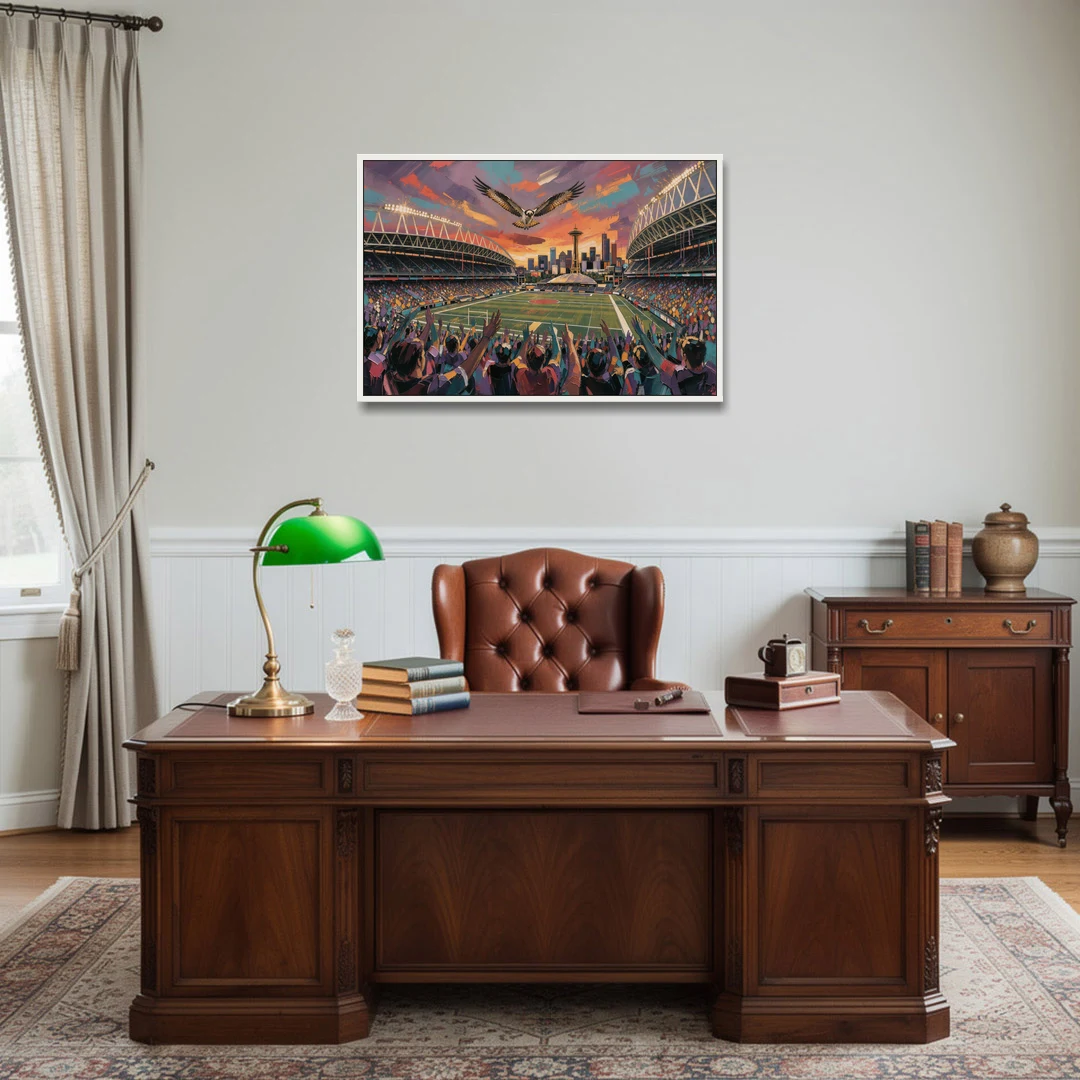 Seattle Sports Fans Unite - White Framed Canvas Wall Art - Office - 36x24