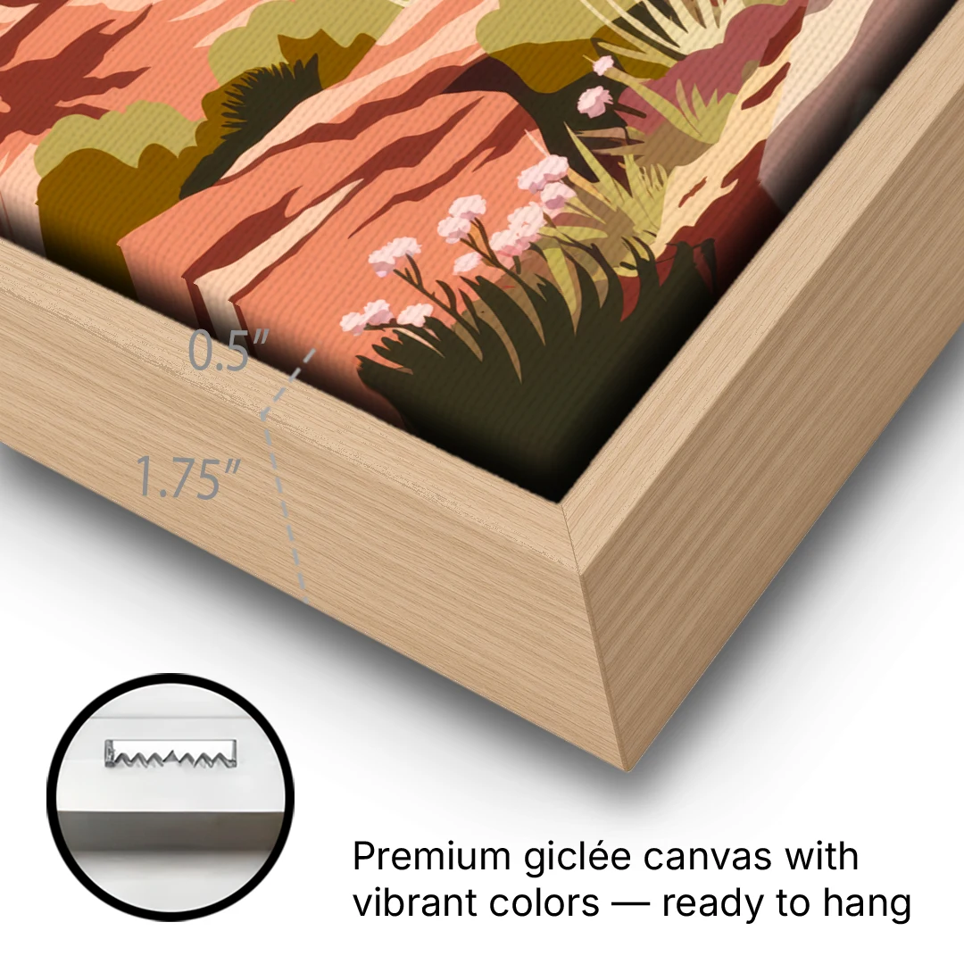 Sedona Canyon Trail Serenity - Oak Framed Canvas Wall Art - Gallery Wrap Corner