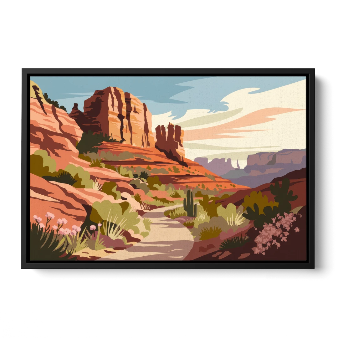Sedona Canyon Trail Serenity - Black Framed Canvas Wall Art - Front