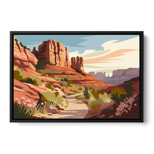 Sedona Canyon Trail Serenity - Black Framed Canvas Wall Art - Front