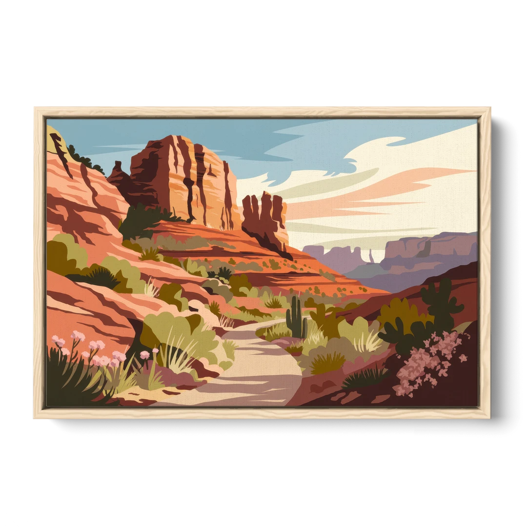 Sedona Canyon Trail Serenity - Oak Framed Canvas Wall Art - Front