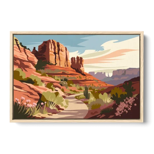 Sedona Canyon Trail Serenity - Oak Framed Canvas Wall Art - Front