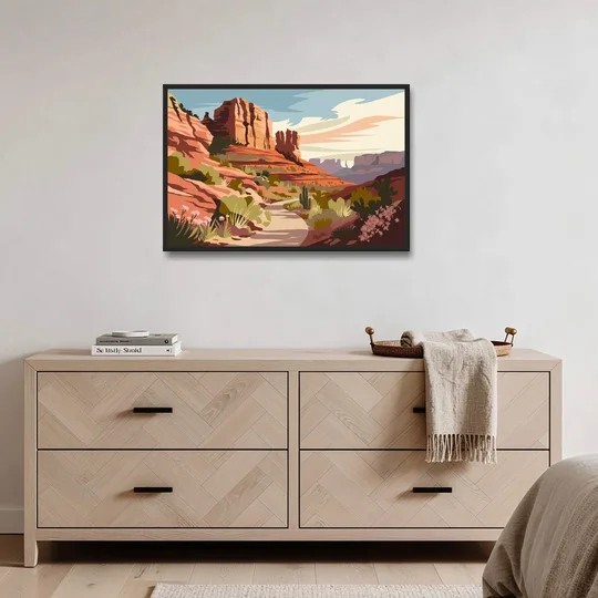 Sedona Canyon Trail Serenity - Black Framed Canvas Wall Art - Coffee Table - 36x24