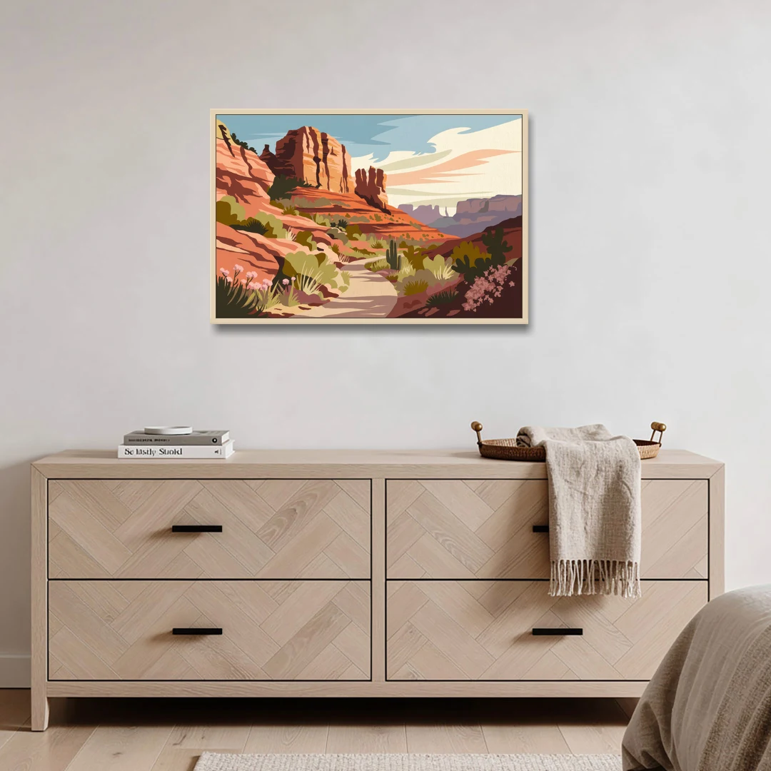 Sedona Canyon Trail Serenity - Oak Framed Canvas Wall Art - Coffee Table - 36x24