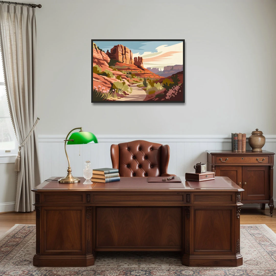 Sedona Canyon Trail Serenity - Black Framed Canvas Wall Art - Office - 36x24