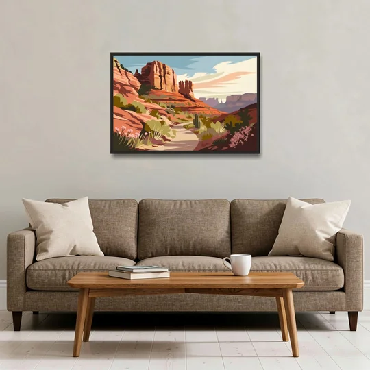 Sedona Canyon Trail Serenity - Black Framed Canvas Wall Art - Sofa - 36x24