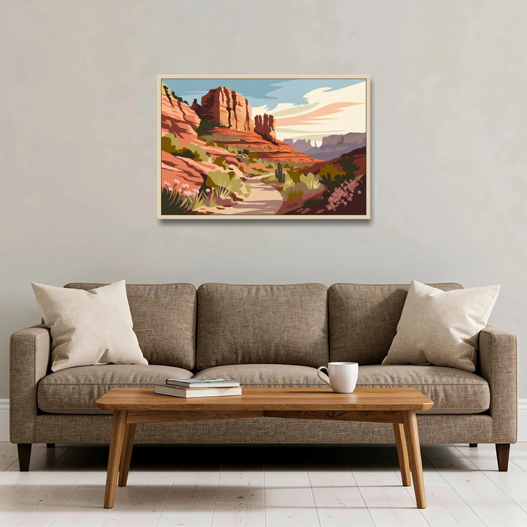 Sedona Canyon Trail Serenity - Oak Framed Canvas Wall Art - Sofa - 36x24