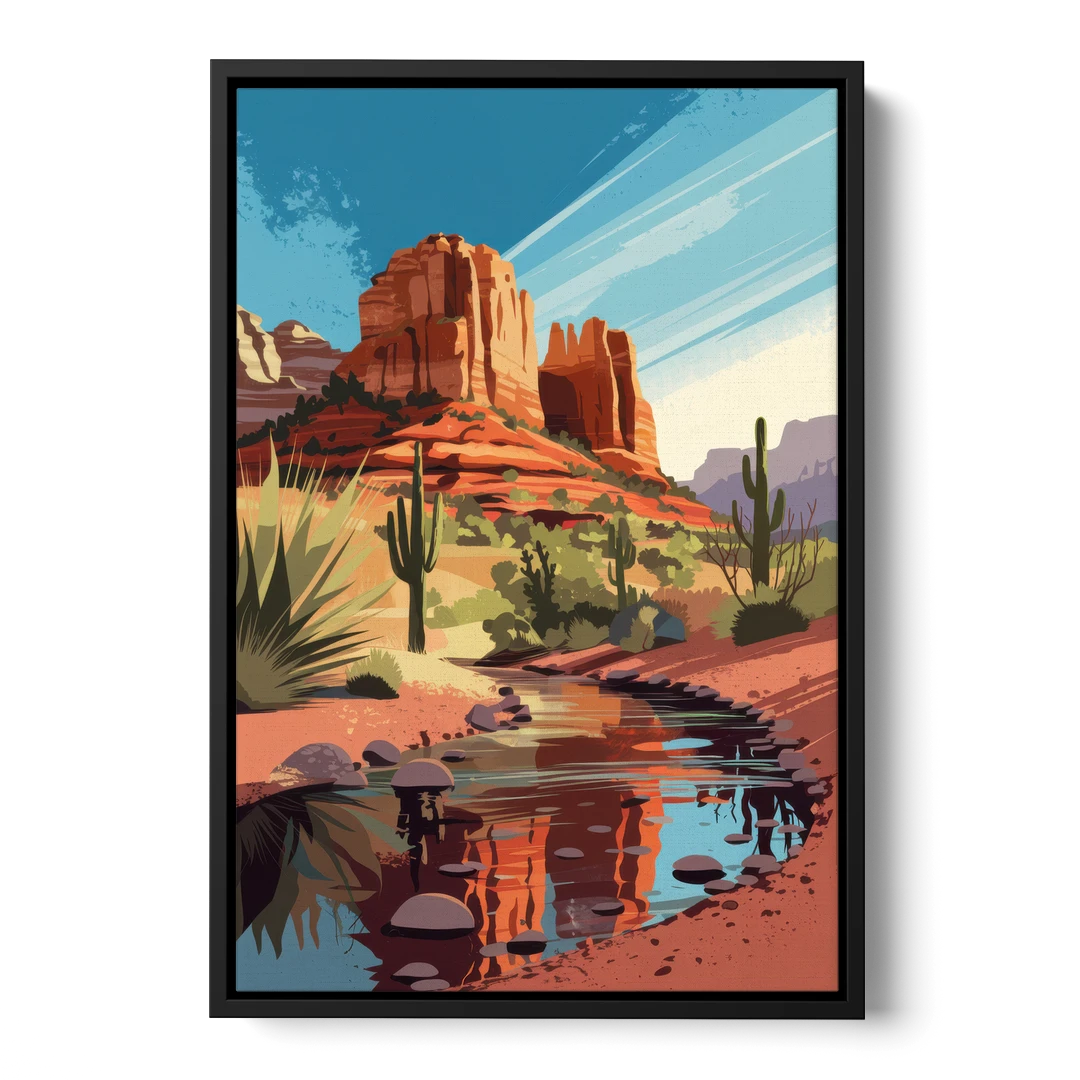 Sedona Cathedral Rock Views - Black Framed Canvas Wall Art - Front