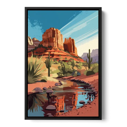 Sedona Cathedral Rock Views - Black Framed Canvas Wall Art - Front