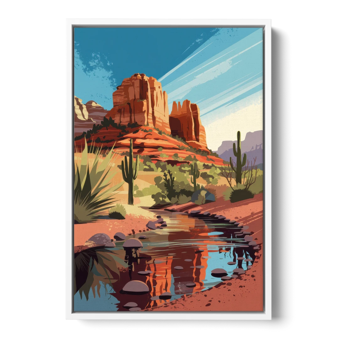 Sedona Cathedral Rock Views - White Framed Canvas Wall Art - Front