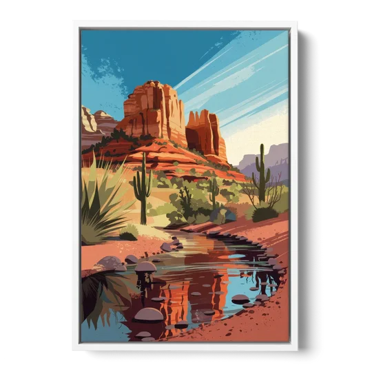 Sedona Cathedral Rock Views - White Framed Canvas Wall Art - Front