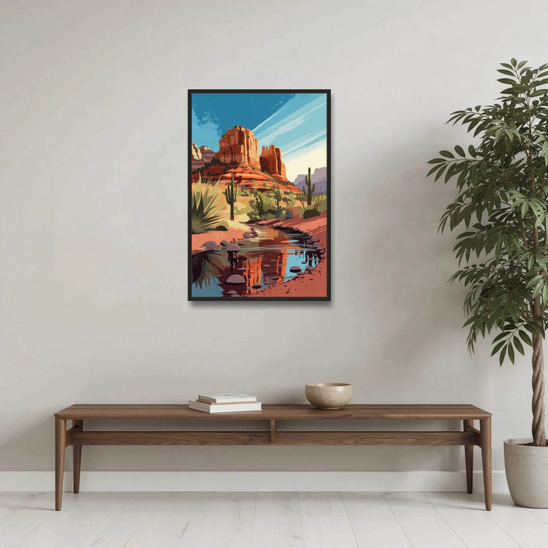 Sedona Cathedral Rock Views - Black Framed Canvas Wall Art - Coffee Table - 24x36