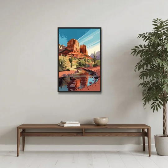 Sedona Cathedral Rock Views - Black Framed Canvas Wall Art - Coffee Table - 24x36