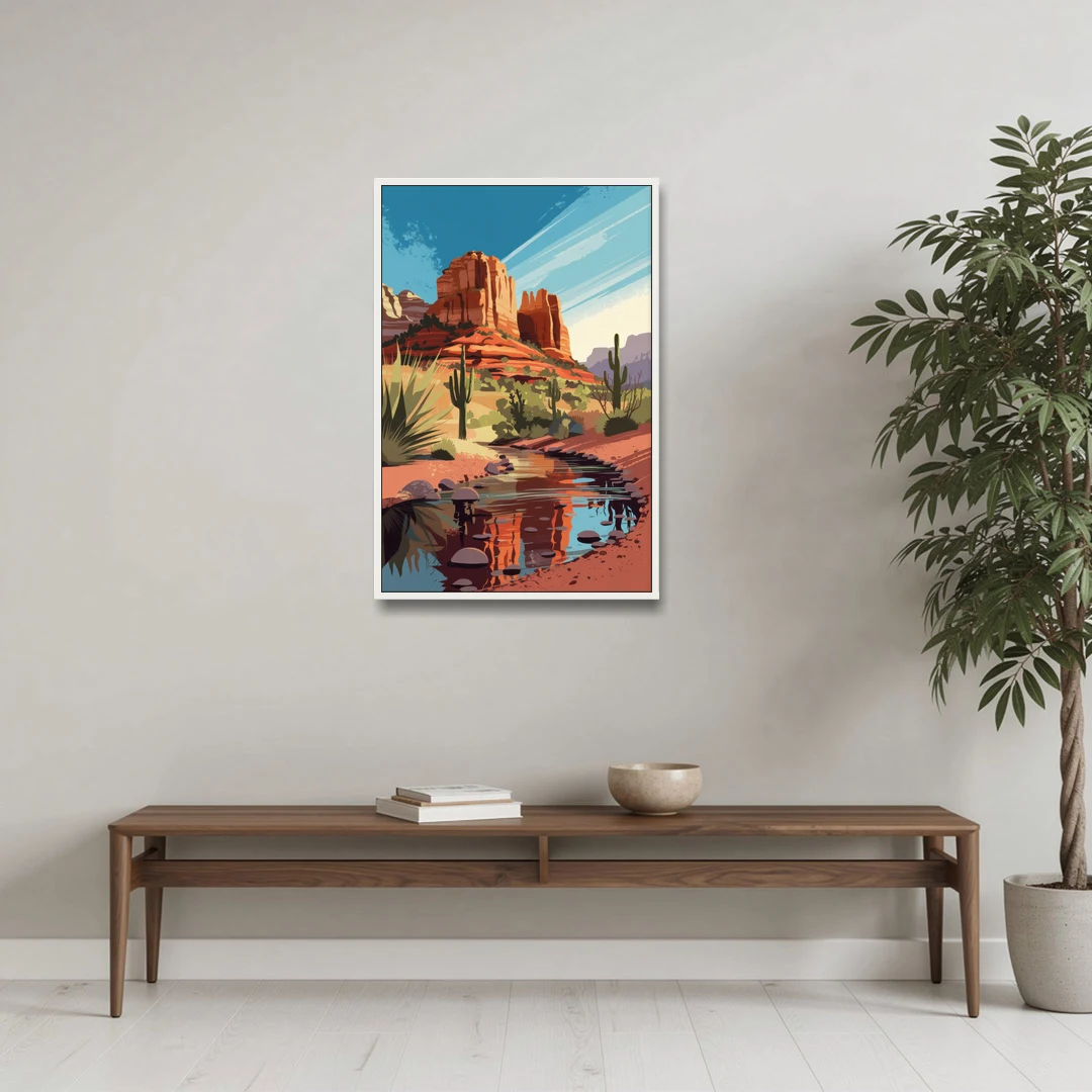 Sedona Cathedral Rock Views - White Framed Canvas Wall Art - Coffee Table - 24x36