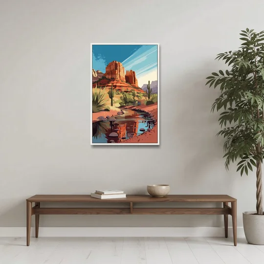 Sedona Cathedral Rock Views - White Framed Canvas Wall Art - Coffee Table - 24x36