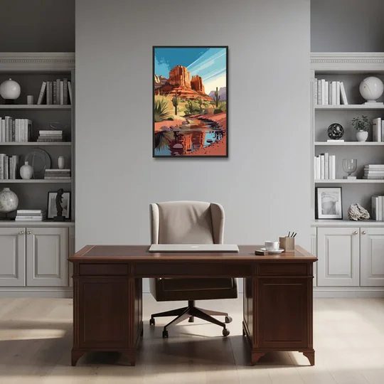 Sedona Cathedral Rock Views - Black Framed Canvas Wall Art - Office - 24x36