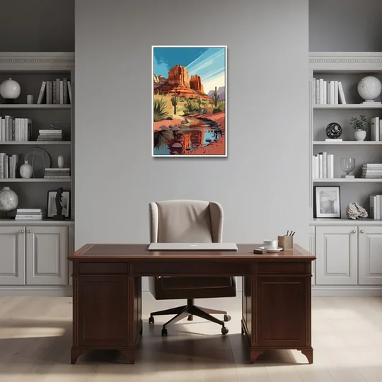 Sedona Cathedral Rock Views - White Framed Canvas Wall Art - Office - 24x36