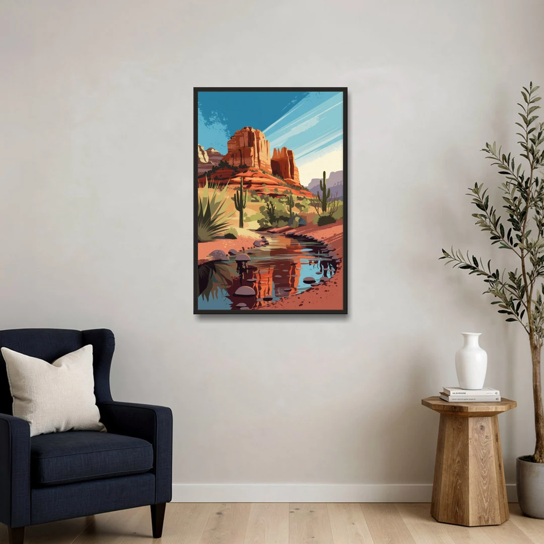 Sedona Cathedral Rock Views - Black Framed Canvas Wall Art - Sofa - 24x36
