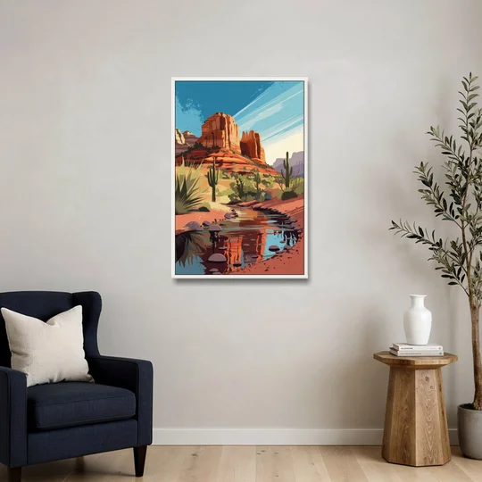Sedona Cathedral Rock Views - White Framed Canvas Wall Art - Sofa - 24x36
