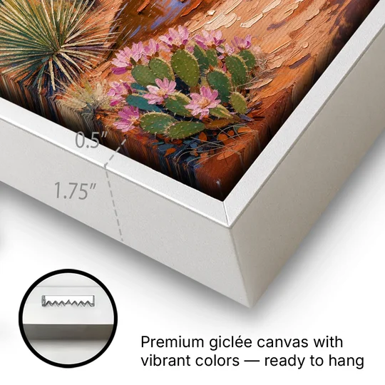 Sedona Desert Bloom Scenery - White Framed Canvas Wall Art - Gallery Wrap Corner